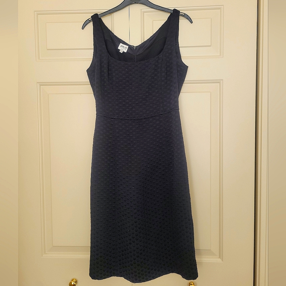 Armani Collezioni Black Textured Sleeveless Wool Blend Dress